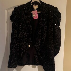 Emily McCarthy Black Sequin Cheetah Bradshaw Blazer